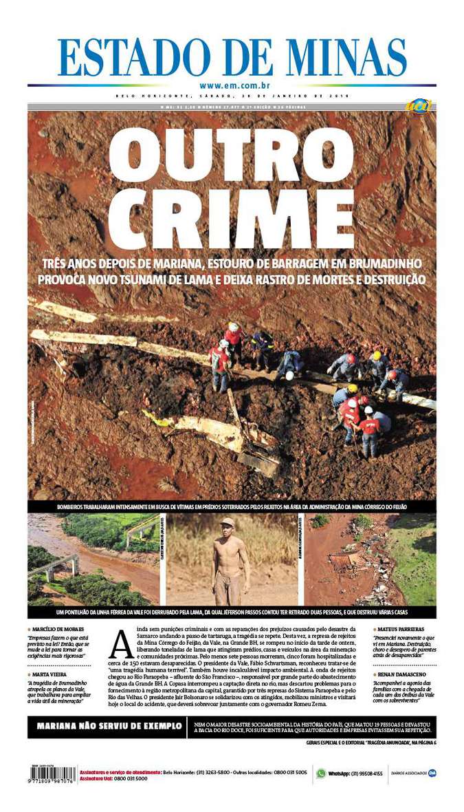 Capa Estado de Minas 26 01 19